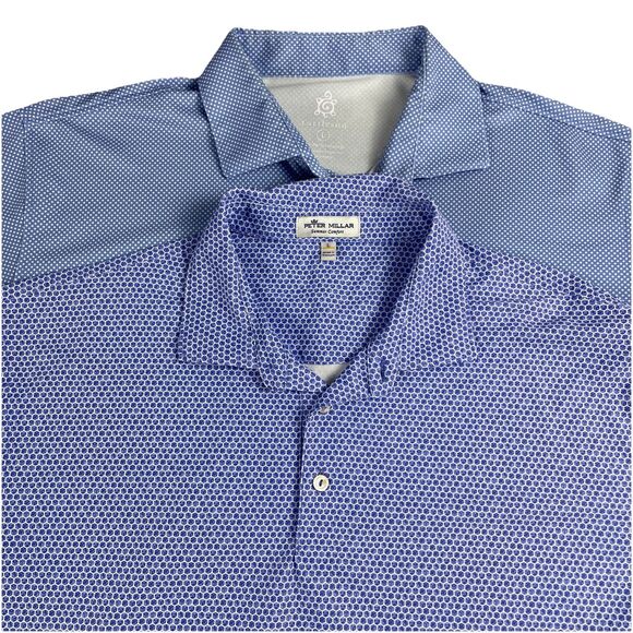 Lot Of 2 Peter Millar Summer Comfort Dice AOP Golf Polo Shirt Large Golf Stretch - Picture 1 of 16